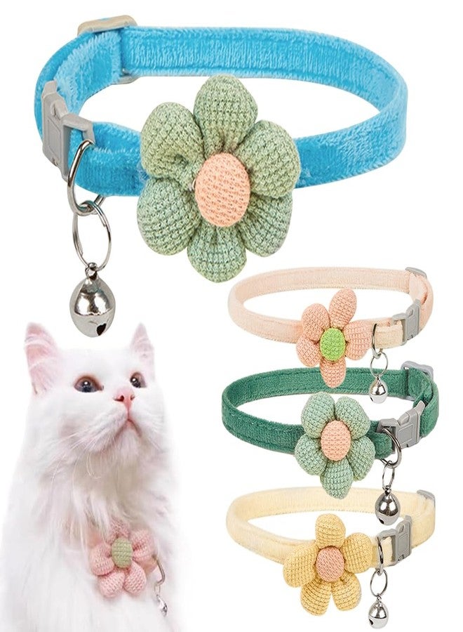 Qpets® 4Pcs Cat Collar Pet Collar Cute Flower with Bell, Adjustable Quick Release Cat Gift - Image 1